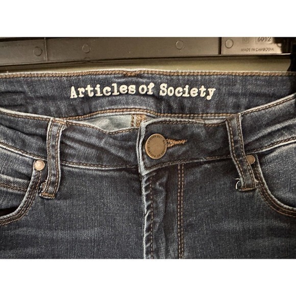 Articles Of Society‎ Skinny Leg Jeans Women's 27 Blue Raw Hem Low Rise Dark Wash - Picture 2 of 12